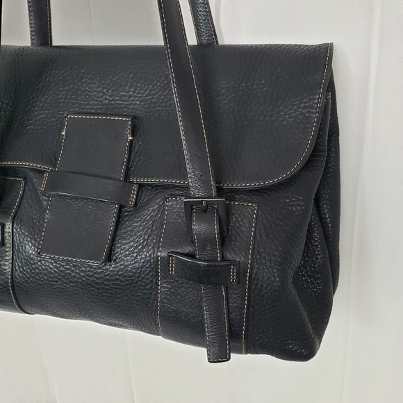 Vintage Siso Select black pebbled leather shoulder bag double strap drawstring - Picture 2 of 12